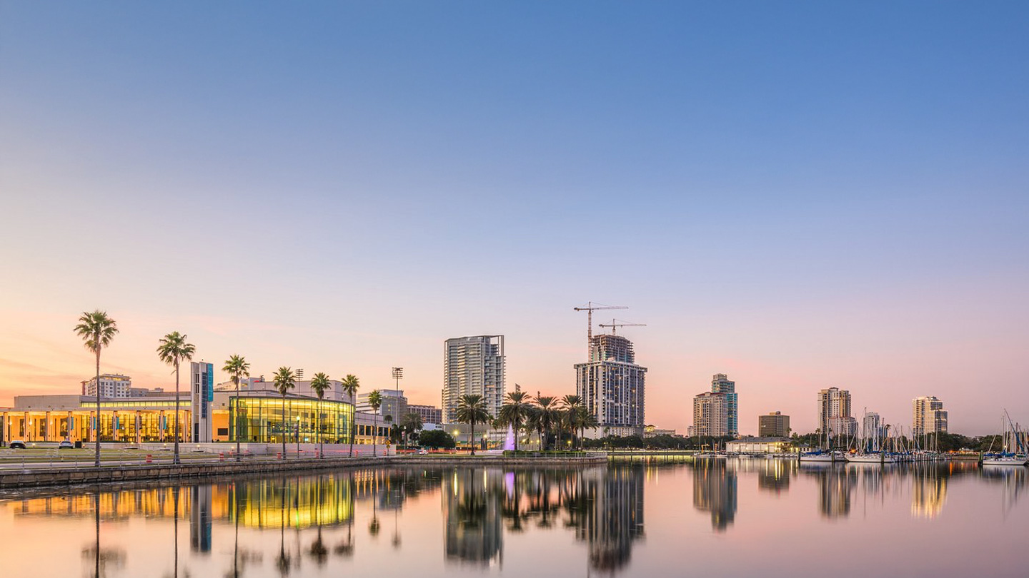 St. Petersburg waterfront skyline at sunset